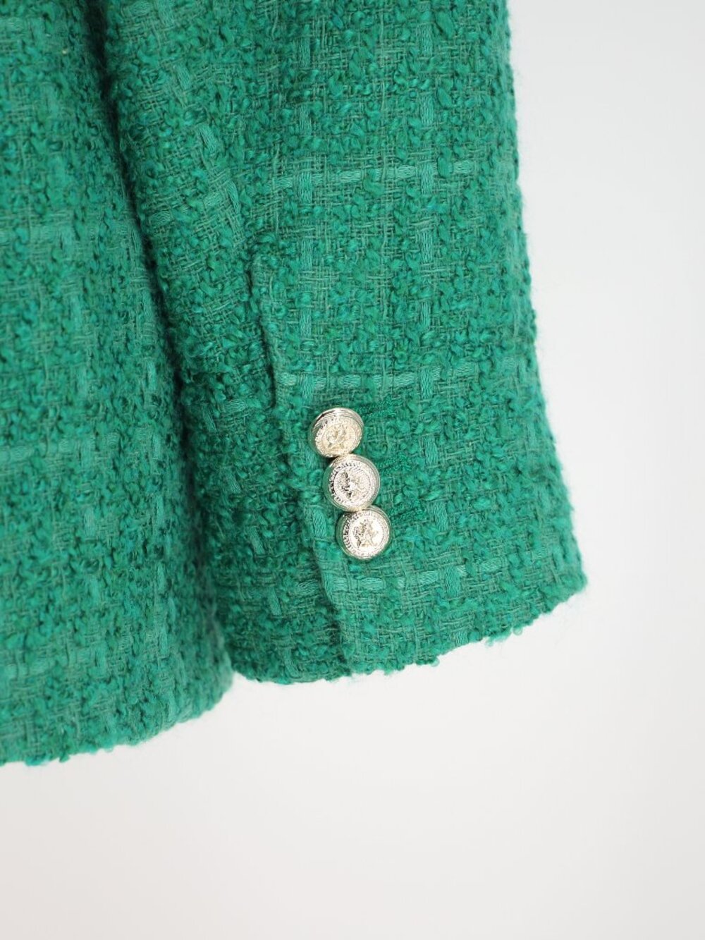 NWT ZARA Double Breasted Textured Tweed Blazer in Green Size L - Picture 6 of 11